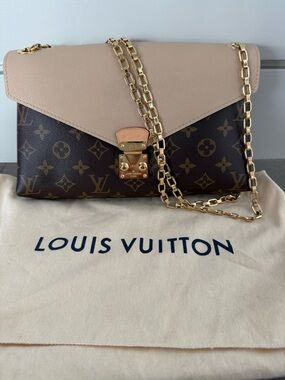 Louis Vuitton Beige Flap Brown Monogram Crossbody with Gold Chain